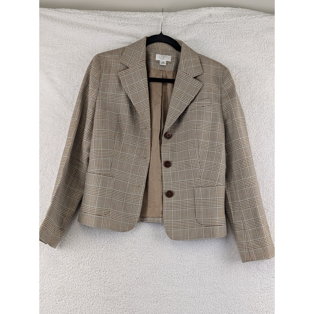 Ann Taylor LOFT Petites Glen Plaid Blazer Brown Tan Check Jacket Size 10P